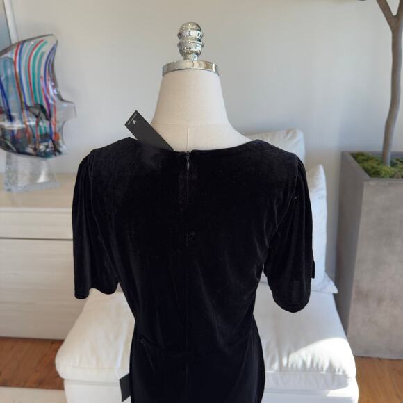 NWT Lulus Elegant Evenings Black Velvet Flutter Sleeve Trumpet Maxi Dress Size L - Picture 7 of 9